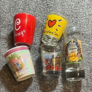 Hard Rock Cafe Shot Glass Collection - Red, Yellow, Clear